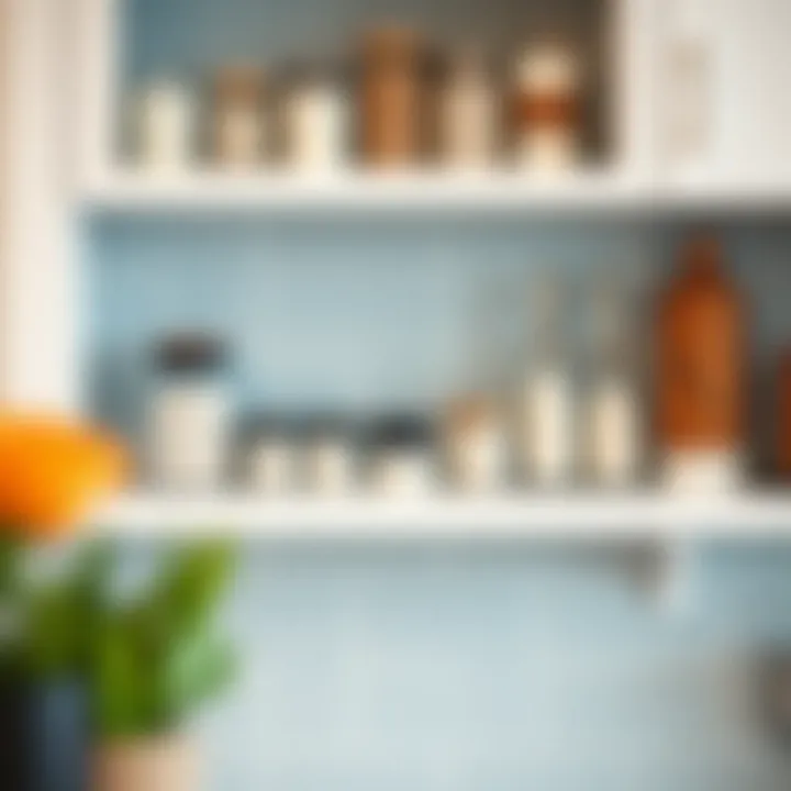 A beautifully arranged kitchen shelf featuring various shakers