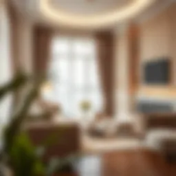 A cozy living room featuring plush fabric decor