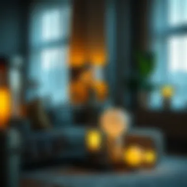 Artistic arrangement of various night lamps in a living space