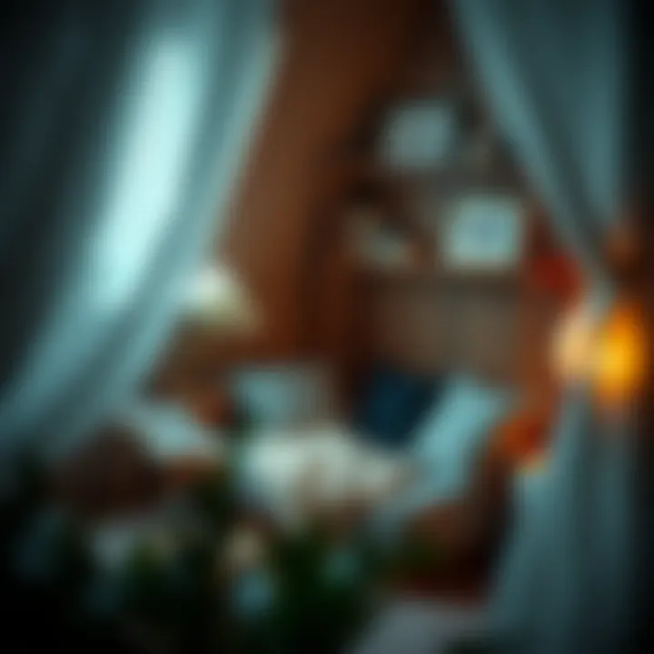 Cozy reading nook illuminated by a soft night light