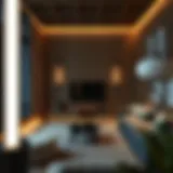 Luxurious long LED lights in a modern living room setting