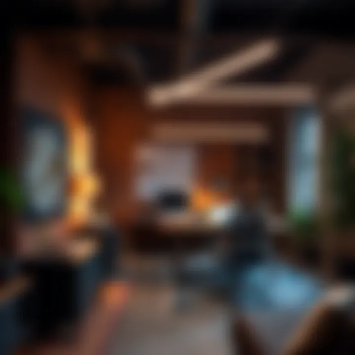 Contemporary long LED lights used in a creative workspace