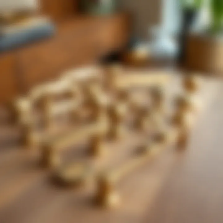 Diverse Brass Handle Styles Variety of brass handle styles displayed on a wooden surface