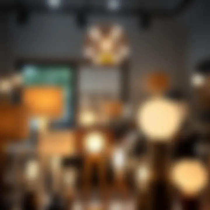 Variety of decorative LED lamps displayed in an interior design setting