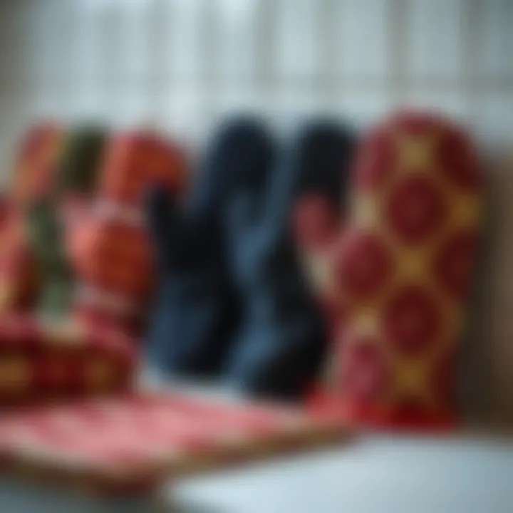Variety of oven mitt fabrics showcasing texture and design