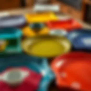 Variety of plastic tea trays showcasing different colors and patterns