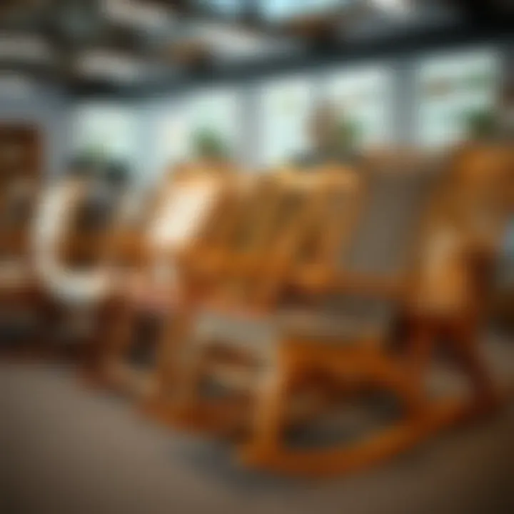 Diverse Designs: Rocking Chairs Showcase Variety of rocking chairs showcasing different materials and designs