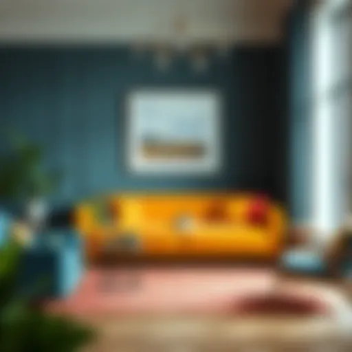 Chic Living Room with Vibrant Sofa Vibrant colored sofa set in a chic living room