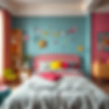 Colorful Bed Arrangement for Youth Vibrant and colorful youth bed arrangement with playful decor