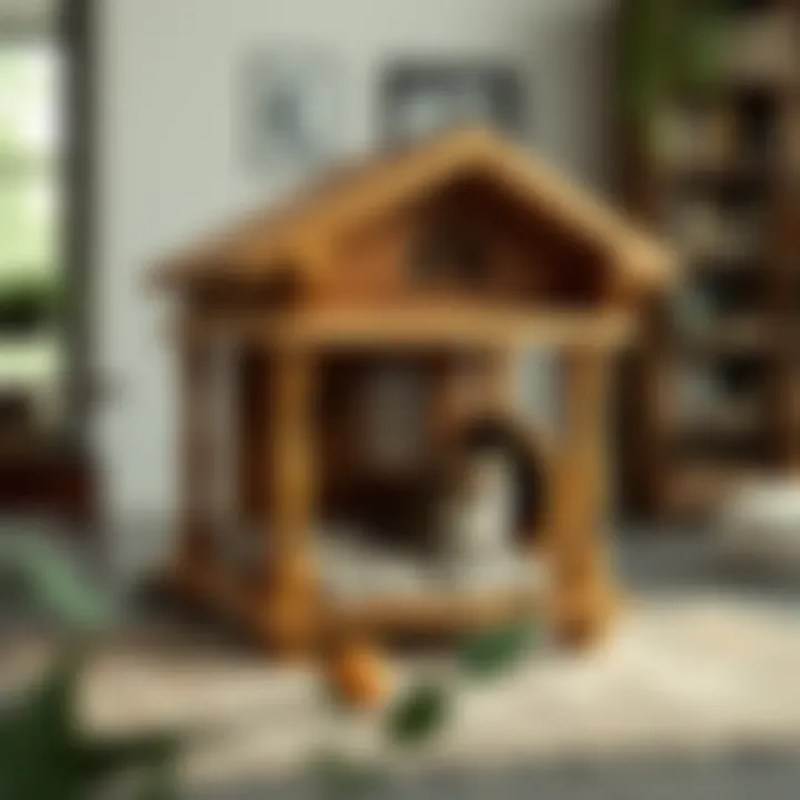 Wooden cat house with unique architecture