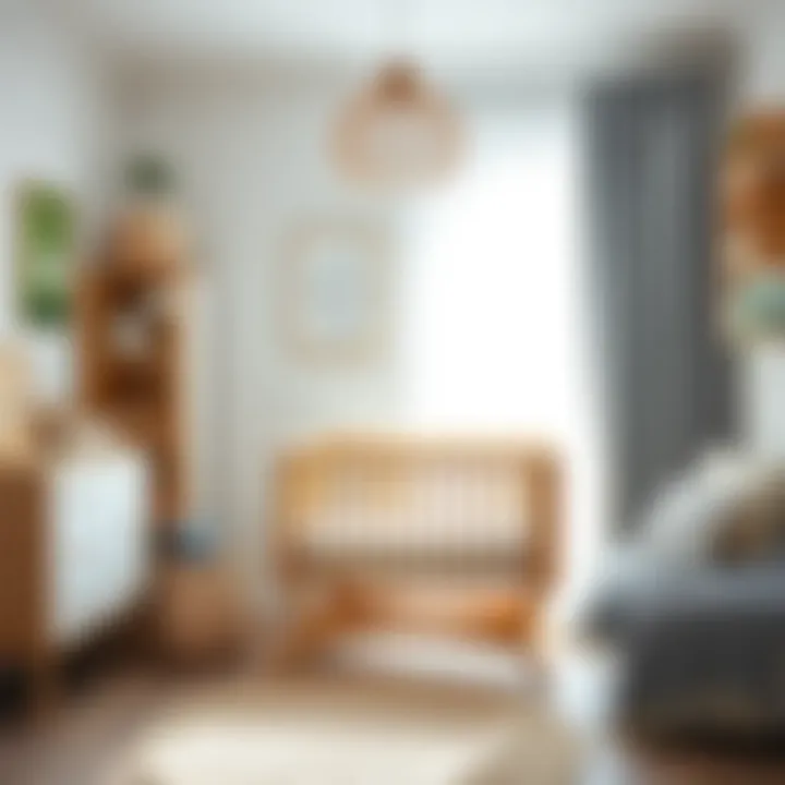 Modern Wooden Cradle in a Stylish Nursery Wooden cradle in a modern nursery