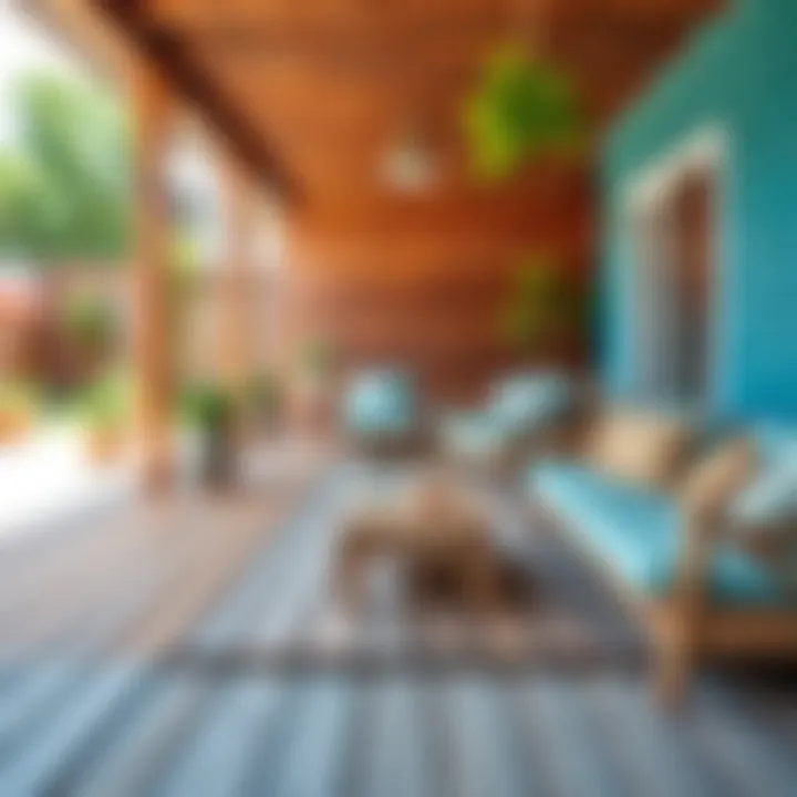 Vibrant outdoor space with wooden deck