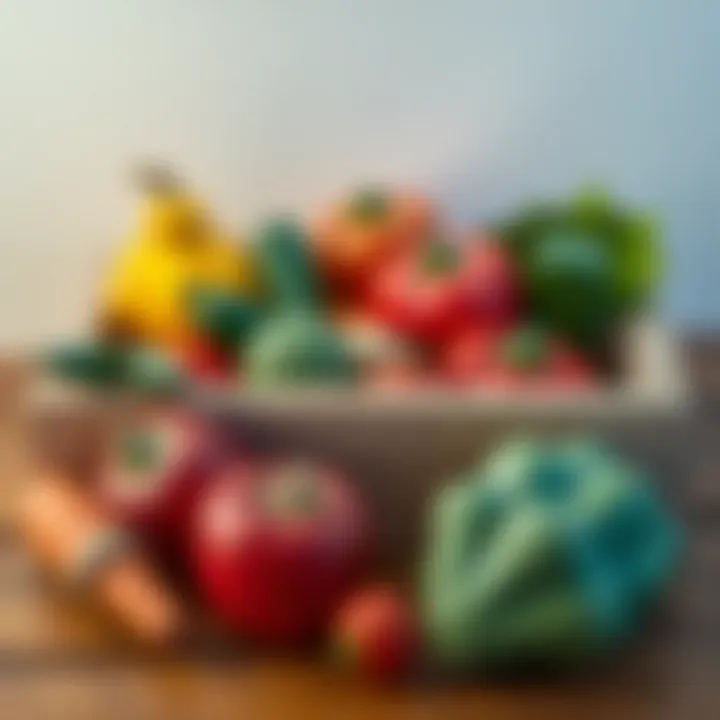 Assorted wooden fruits and vegetables for play