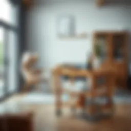 Elegant wooden serving trolley in a modern dining room setting