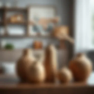 Stylish arrangement of wooden vases in a contemporary setting.