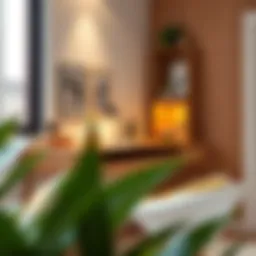 Elegant workspace featuring a stylish desk and a chic makeup station