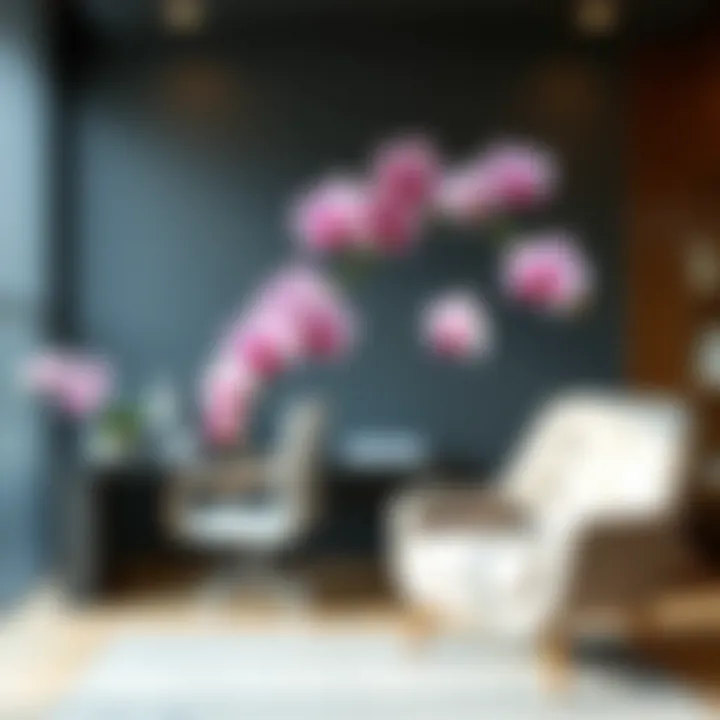 Enhancing Minimalist Office Space with Orchids Artificial orchids enhancing a minimalist office space