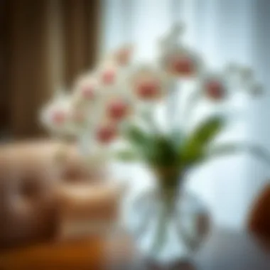 Realistic Artificial Orchids in Decorative Vase Close-up of realistic artificial orchids in decorative vase