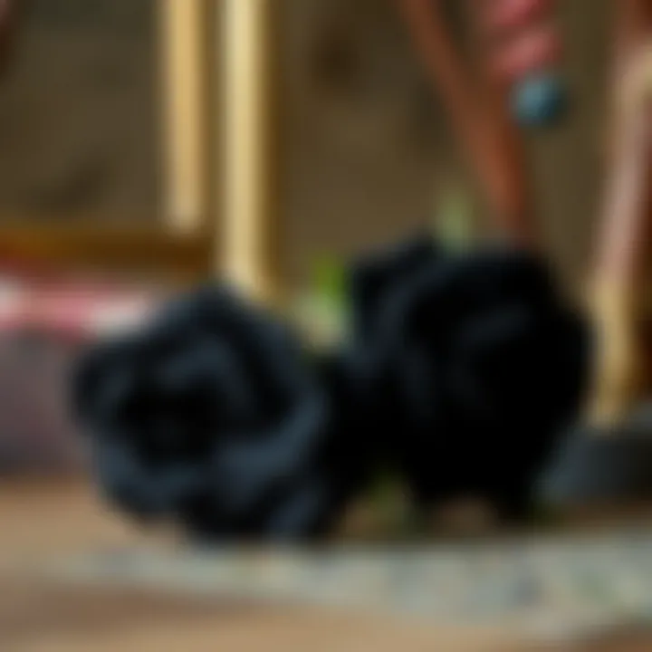 Cultural symbolism of black roses depicted through artistic design