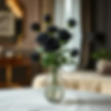 Stunning arrangement of artificial black roses in a modern vase showcasing elegance