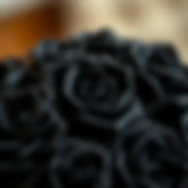 Close-up view of intricate details of synthetic black rose petals