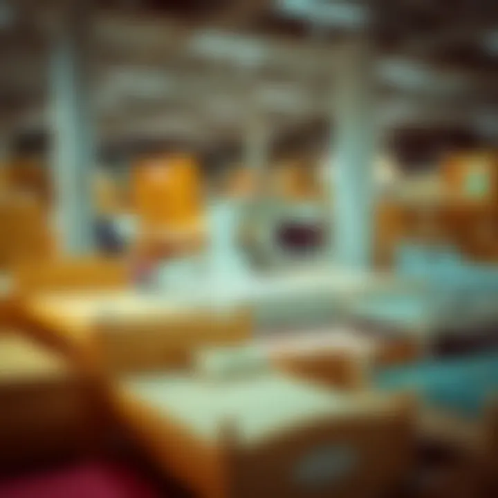 Various options of toddler beds displayed in a furniture store