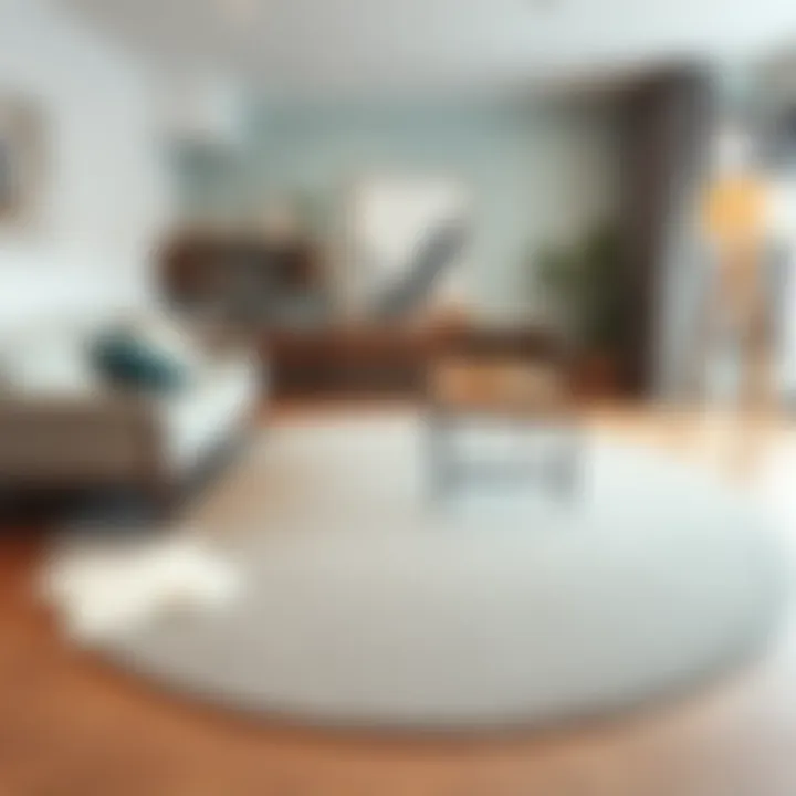 Stylish round gray rug complementing minimalist furniture