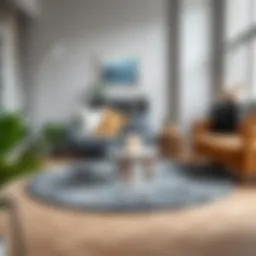 Elegant round gray rug enhancing a modern living room